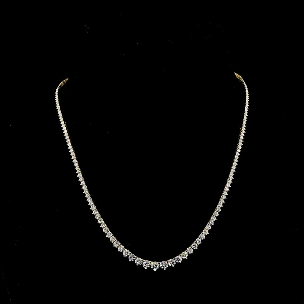 14K Yellow Gold Graduated Riviera Necklace with 177 Round Brilliant Lab Diamonds - 8.36 Carat Total Weight, E-F Color VS Clarity - Covaloro Fine Jewelry