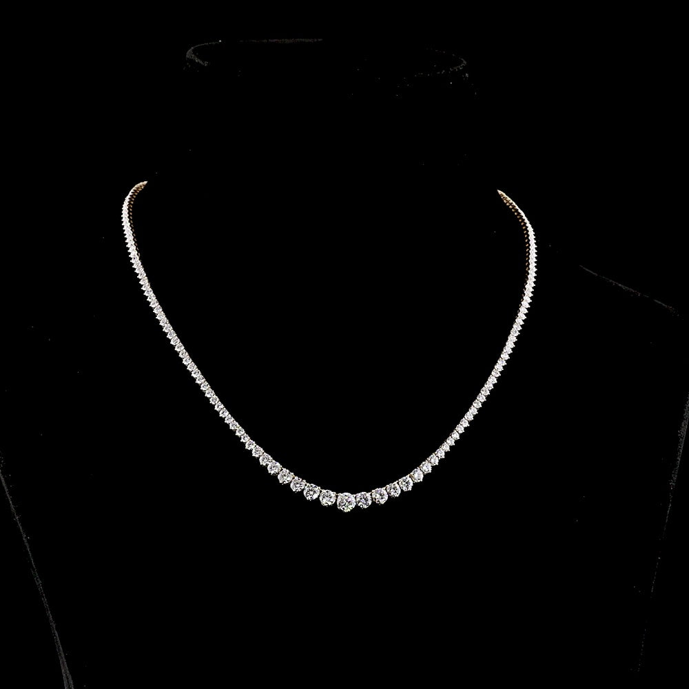 14K Yellow Gold Graduated Riviera Necklace with 8.63 Carat Total Weight Round Lab Diamonds, E-F VS1 Clarity, Prong Set, 171 Stones - Covaloro Fine Jewelry