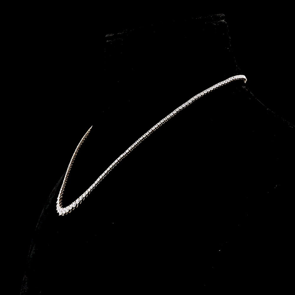 14K Yellow Gold Graduated Riviera Necklace with 8.63 Carat Total Weight Round Lab Diamonds, E-F VS1 Clarity, Prong Set, 171 Stones - Covaloro Fine Jewelry