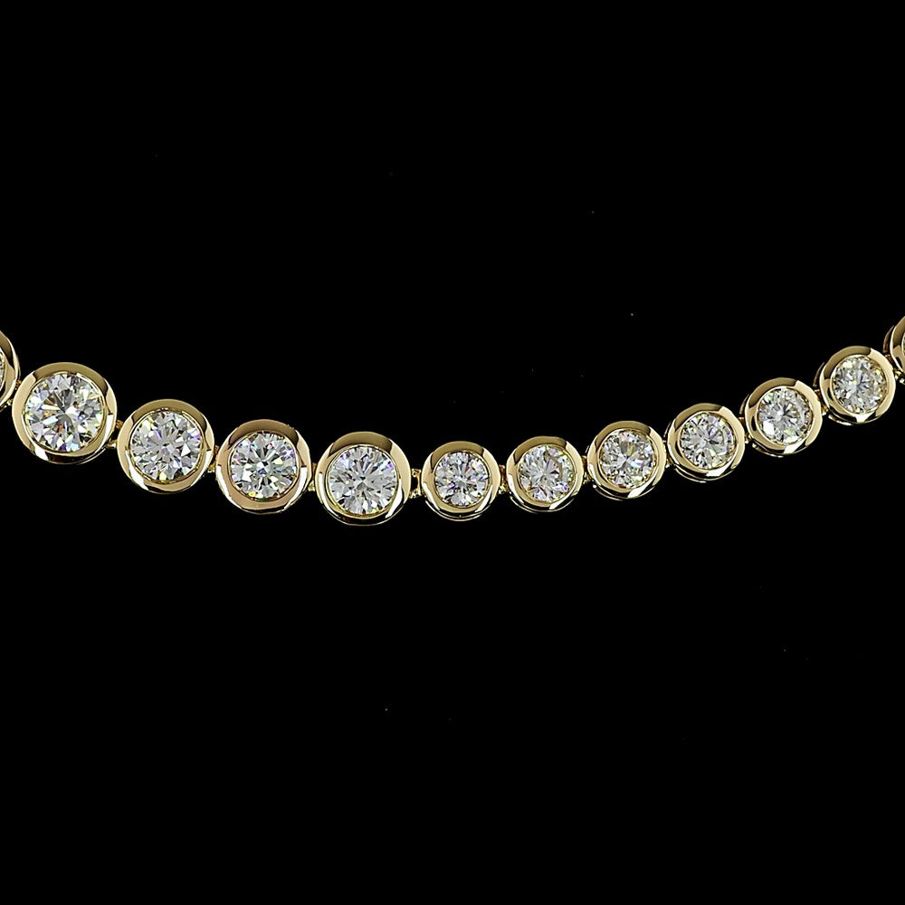 14K Yellow Gold Graduated Riviera Necklace with Bezel Set Round Lab Diamonds - 10.19 Carats Total Diamond Weight - Covaloro Fine Jewelry