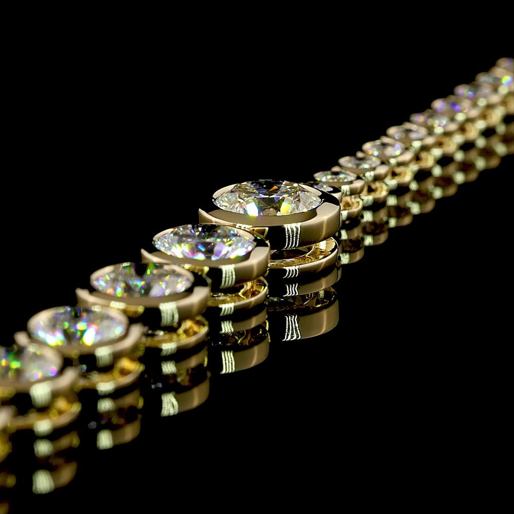 14K Yellow Gold Graduated Riviera Necklace with Bezel Set Round Lab Diamonds - 10.19 Carats Total Diamond Weight - Covaloro Fine Jewelry