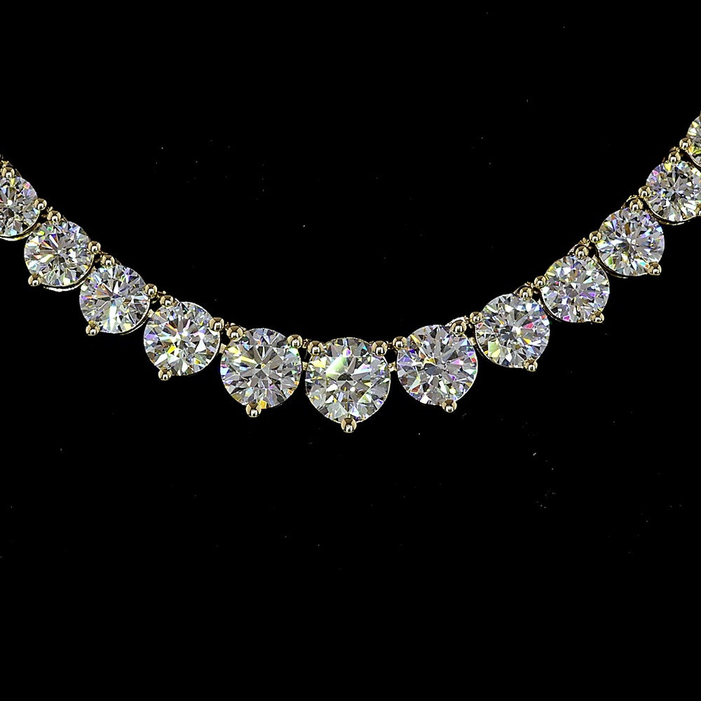 14K Yellow Gold Graduated Riviera Necklace with Prong Set Round Lab Diamonds - 8.28 Carats Total Diamond Weight - Covaloro Fine Jewelry