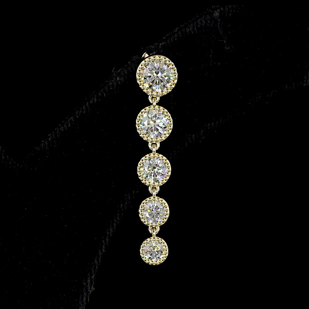 14K Yellow Gold Graduated Round Lab Diamond Hanging Drop Earrings - 2.85 Carat Total Diamond Weight, Bezel Set with E-F VS Clarity - Covaloro Fine Jewelry