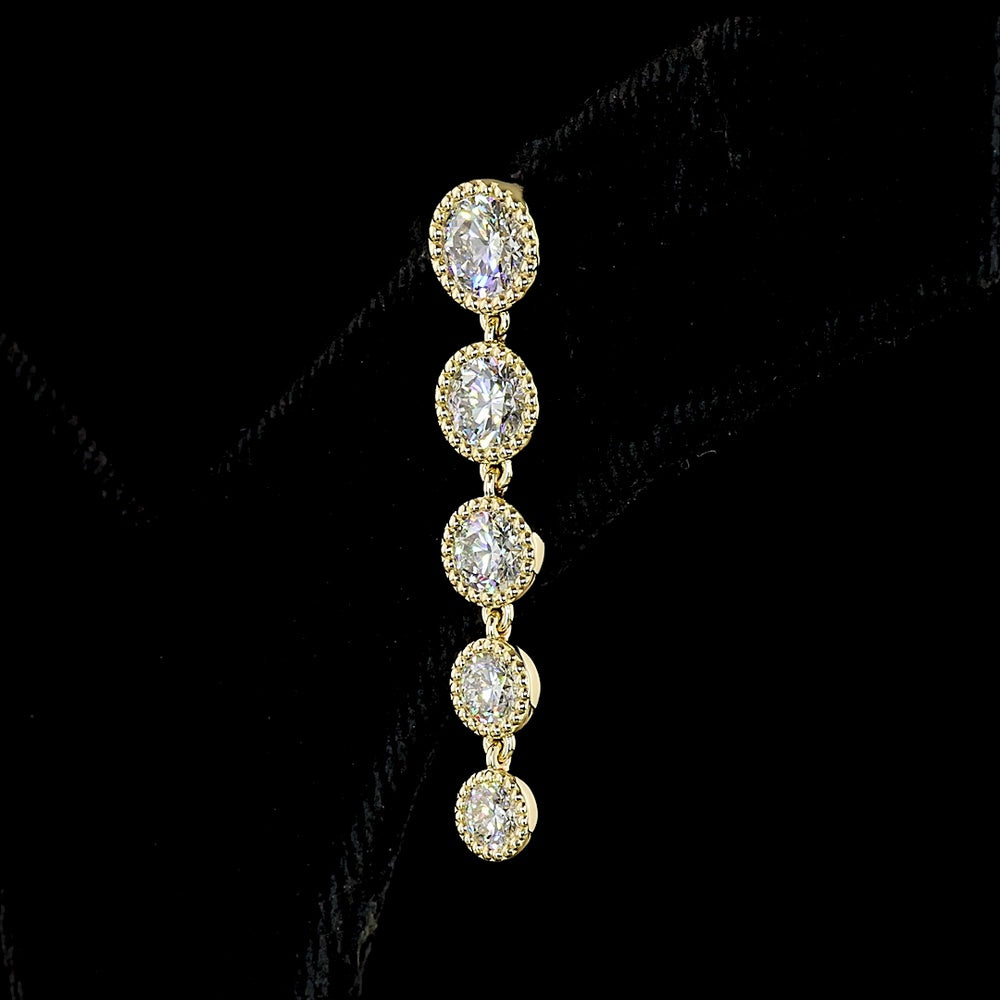 14K Yellow Gold Graduated Round Lab Diamond Hanging Drop Earrings - 2.85 Carat Total Diamond Weight, Bezel Set with E-F VS Clarity - Covaloro Fine Jewelry