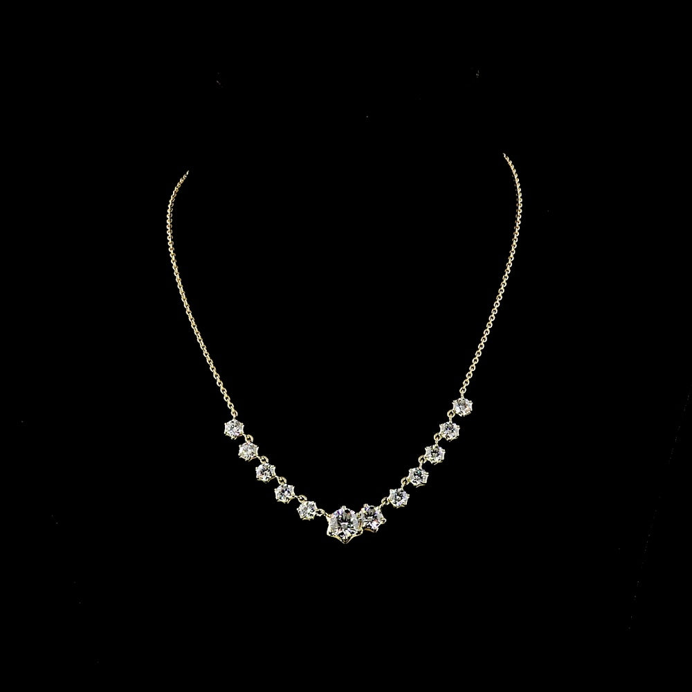 14K Yellow Gold Graduated Round Lab Diamond Necklace with 2.02 Carats Center Stone and Bezel-Prong Mixed Setting - 7.09 Carats Total Diamond Weight - Covaloro Fine Jewelry