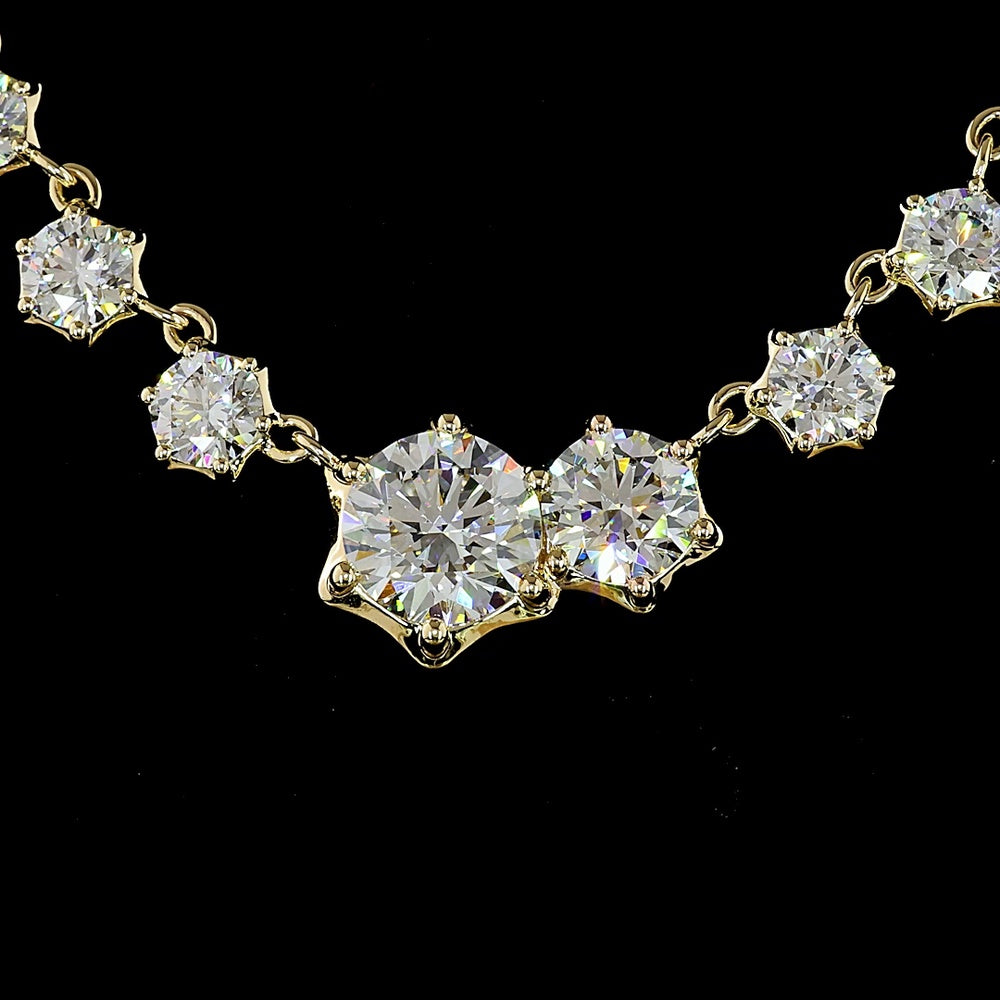 14K Yellow Gold Graduated Round Lab Diamond Necklace with 2.02 Carats Center Stone and Bezel-Prong Mixed Setting - 7.09 Carats Total Diamond Weight - Covaloro Fine Jewelry