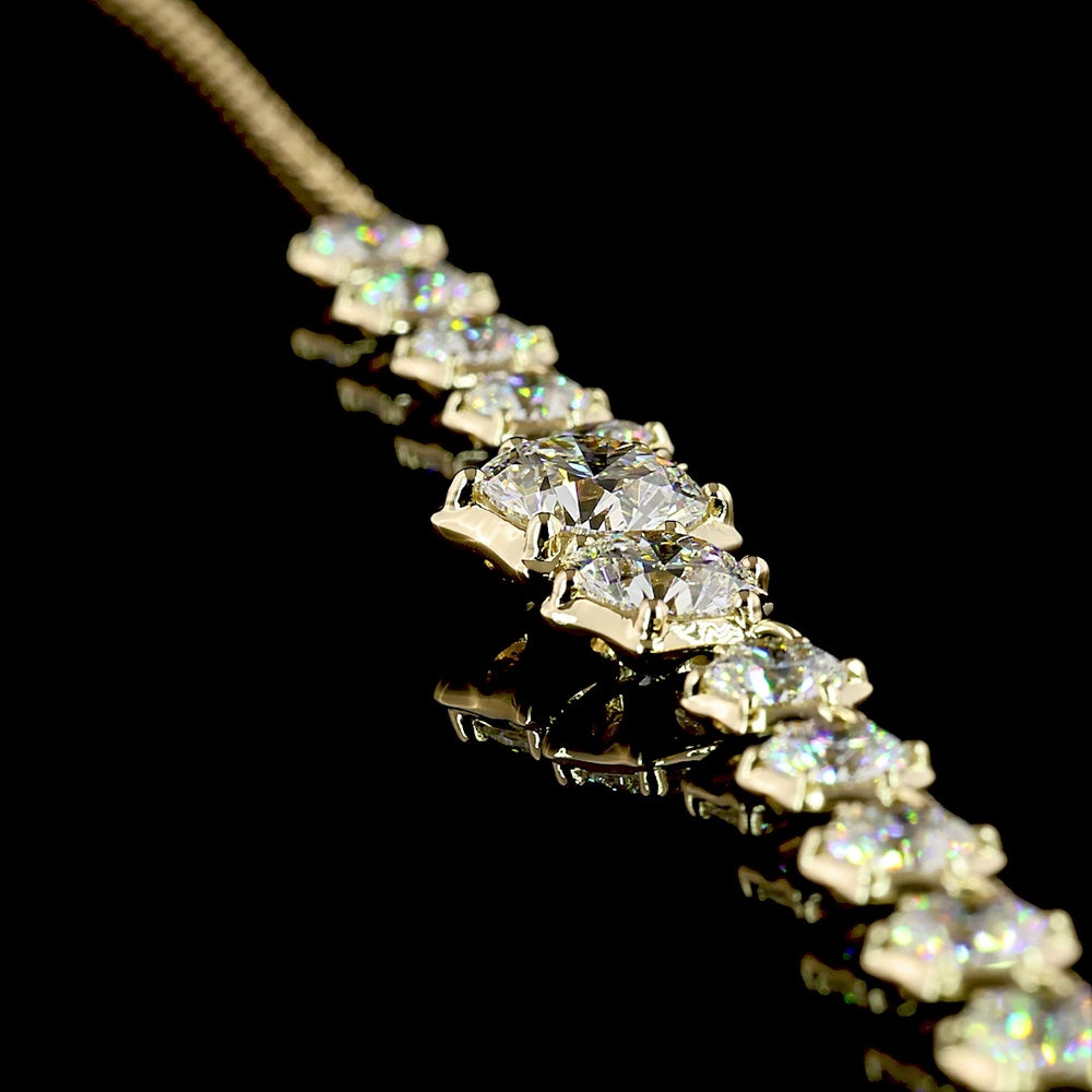 14K Yellow Gold Graduated Round Lab Diamond Necklace with 2.02 Carats Center Stone and Bezel-Prong Mixed Setting - 7.09 Carats Total Diamond Weight - Covaloro Fine Jewelry