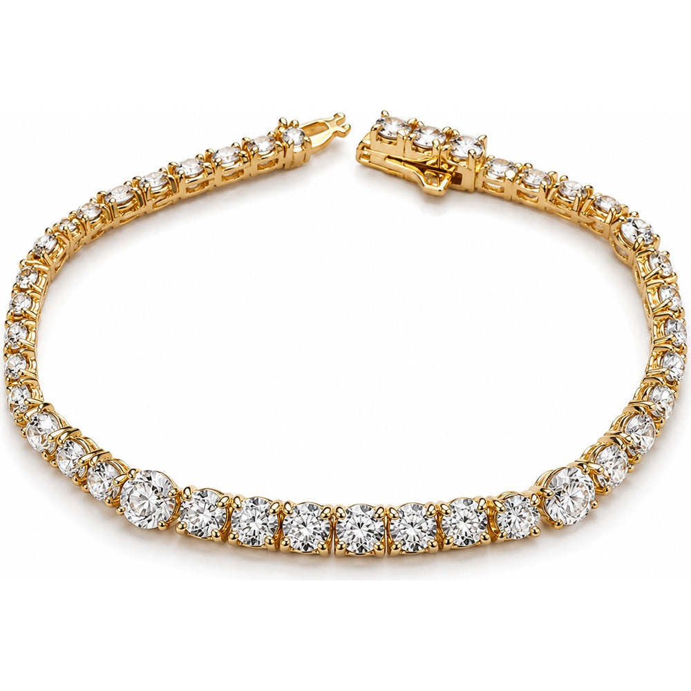 14K Yellow Gold Graduated Tennis Bracelet with Prong Set Round Diamonds - 3.30 Carat Total Diamond Weight by Auriventus