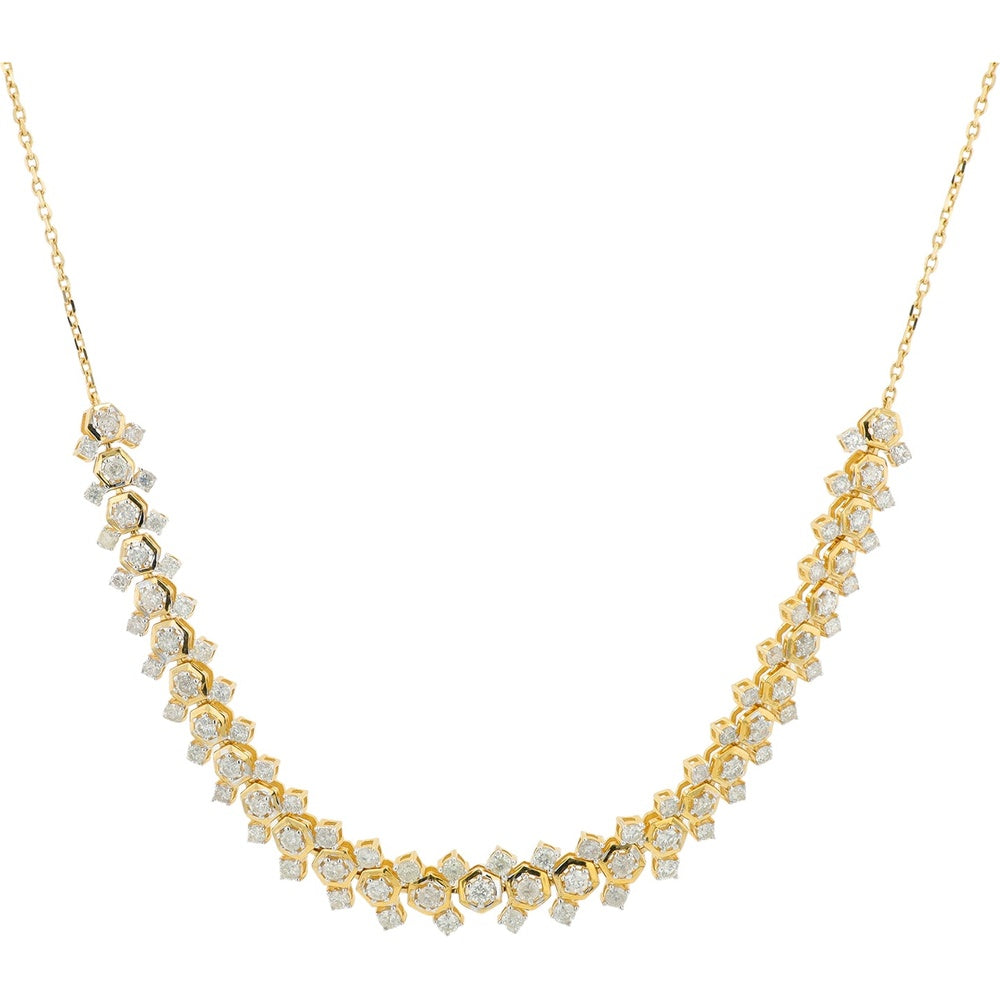 14K Yellow Gold Graduating Collar Necklace with Prong-Set Round Diamonds - 3.00 Carat Total Diamond Weight