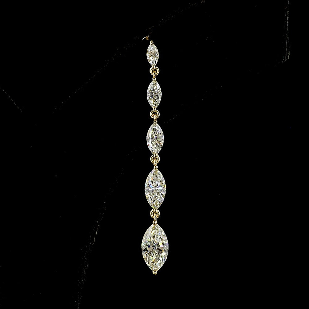 14K Yellow Gold Graduating Marquise Lab Diamond Hanging Earrings - 3.54 Carat Total Weight, E-F Color, VS Clarity - Covaloro Fine Jewelry