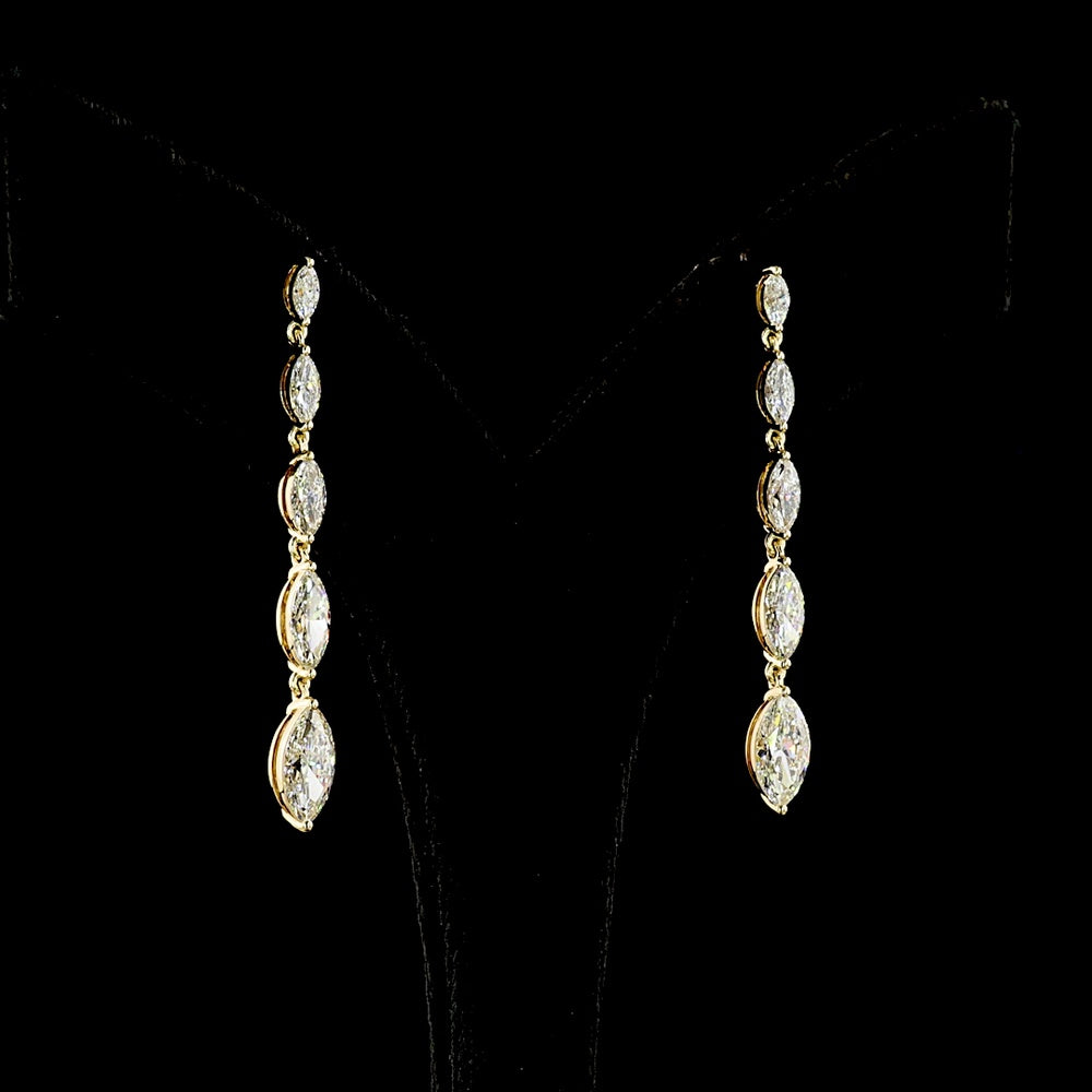 14K Yellow Gold Graduating Marquise Lab Diamond Hanging Earrings - 3.54 Carat Total Weight, E-F Color, VS Clarity - Covaloro Fine Jewelry