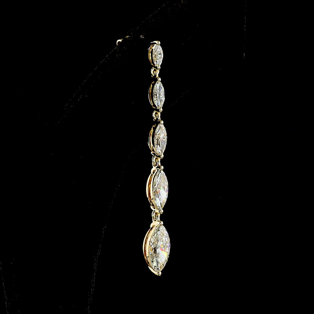 14K Yellow Gold Graduating Marquise Lab Diamond Hanging Earrings - 3.54 Carat Total Weight, E-F Color, VS Clarity - Covaloro Fine Jewelry