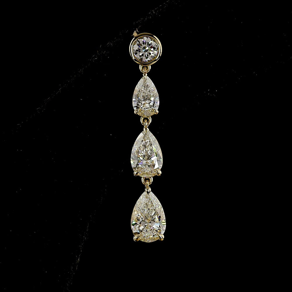 14K Yellow Gold Graduating Pear Shape Diamond Drop Earrings with Bezel and Prong Settings - 4.99 Carats Total Diamond Weight (Lab Grown) - Covaloro Fine Jewelry