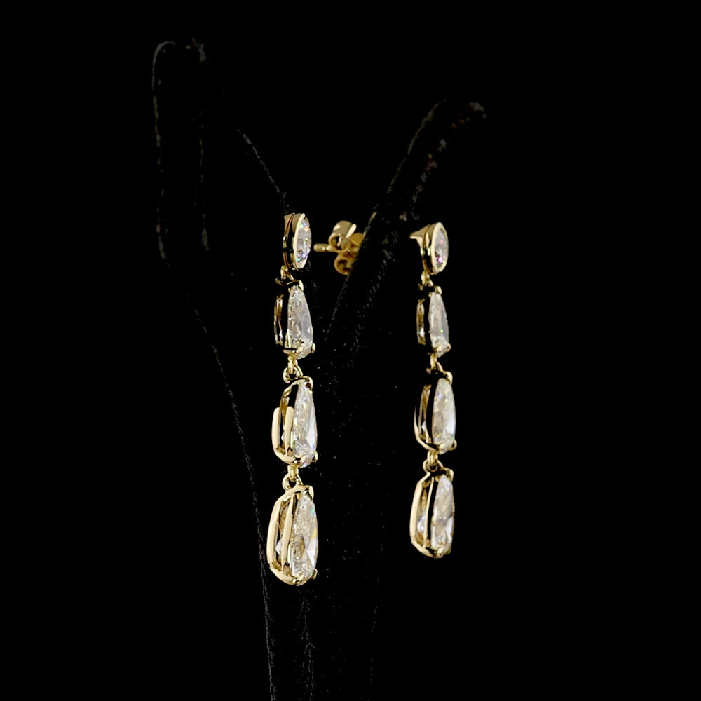 14K Yellow Gold Graduating Pear Shape Diamond Drop Earrings with Bezel and Prong Settings - 4.99 Carats Total Diamond Weight (Lab Grown) - Covaloro Fine Jewelry