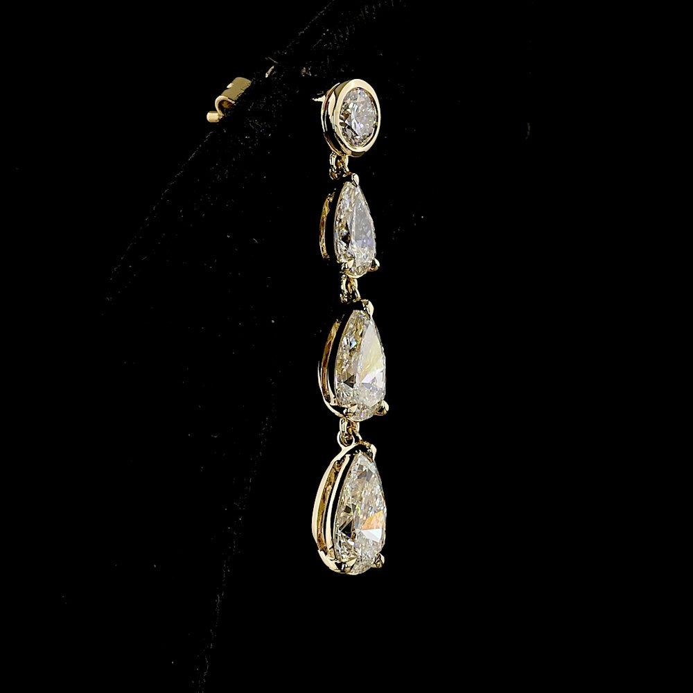 14K Yellow Gold Graduating Pear Shape Diamond Drop Earrings with Bezel and Prong Settings - 4.99 Carats Total Diamond Weight (Lab Grown) - Covaloro Fine Jewelry