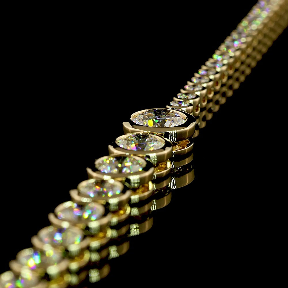 14K Yellow Gold Graduating Riviera Necklace with Bezel Set Round Lab Diamonds - 8.28 Carats Total Diamond Weight - Covaloro Fine Jewelry
