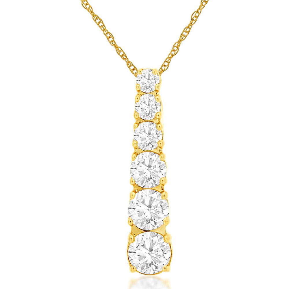 14K Yellow Gold Graduating Vertical Pendant Necklace with Round Diamonds - 0.60 Carat Total Diamond Weight - Royal Jewelry