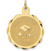 14K Yellow Gold Graduation Day Engravable Scalloped Disc Pendant by Oro Pregiato