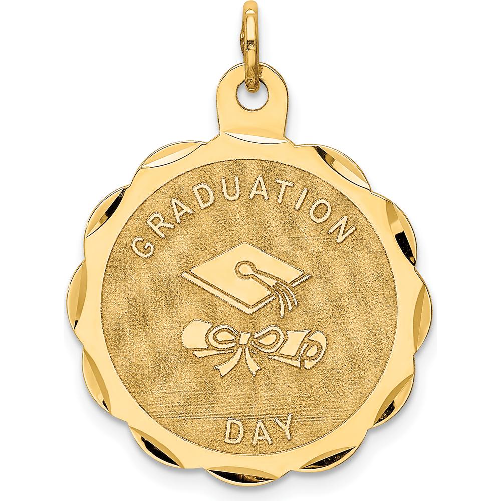 14K Yellow Gold Graduation Day Engravable Scalloped Disc Pendant by Oro Pregiato