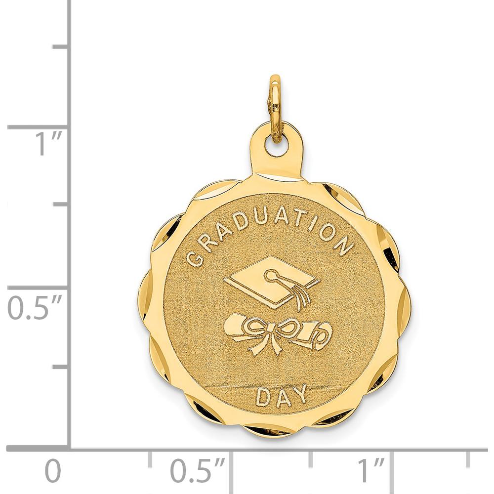 14K Yellow Gold Graduation Day Engravable Scalloped Disc Pendant by Oro Pregiato