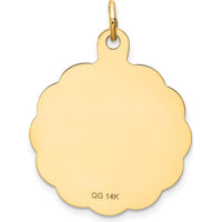 14K Yellow Gold Graduation Day Engravable Scalloped Disc Pendant by Oro Pregiato