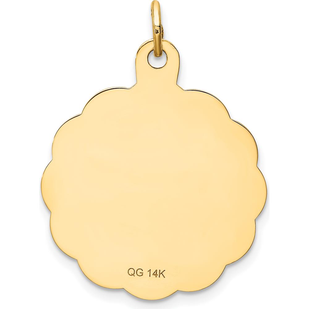 14K Yellow Gold Graduation Day Engravable Scalloped Disc Pendant by Oro Pregiato