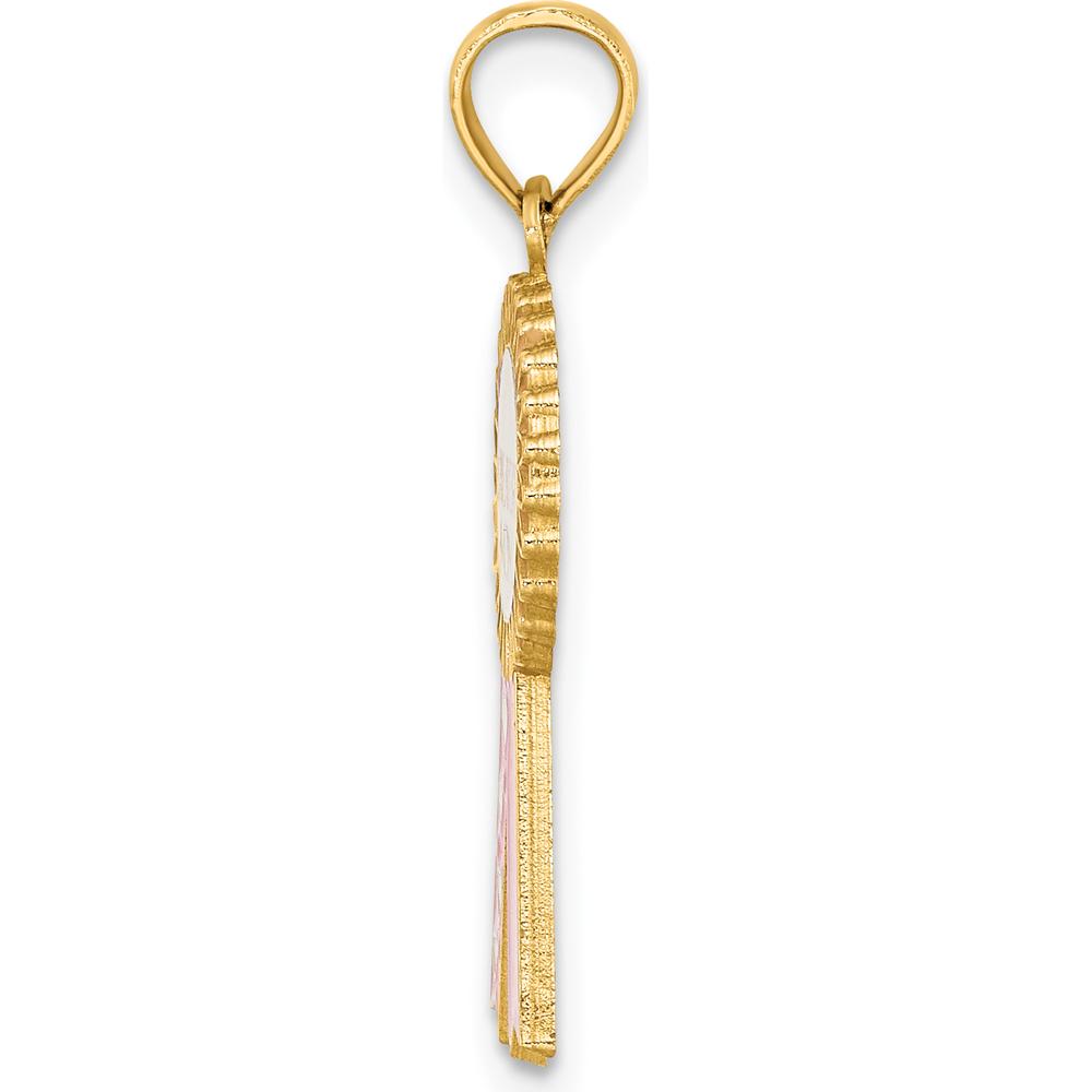 14K Yellow Gold "Greatest Mom" Enameled Pink Ribbon Charm by Oro Pregiato