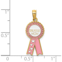 14K Yellow Gold "Greatest Mom" Enameled Pink Ribbon Charm by Oro Pregiato