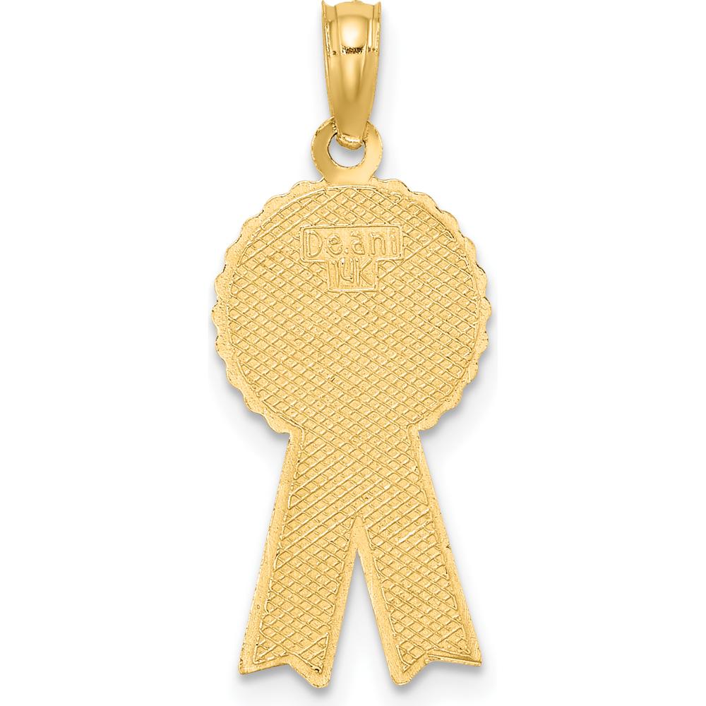 14K Yellow Gold "Greatest Mom" Enameled Pink Ribbon Charm by Oro Pregiato