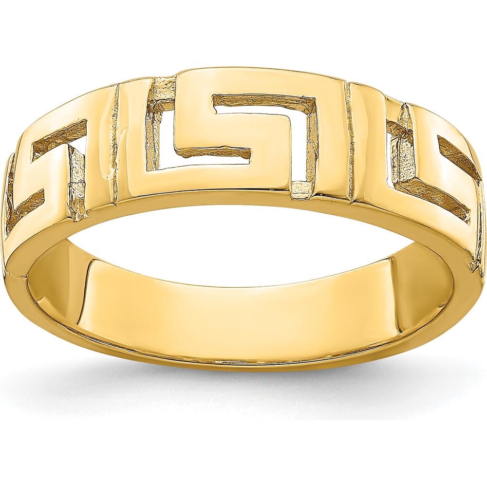 14K Yellow Gold Greek Key Band Ring with Tapered Shank - Modern Design by 0