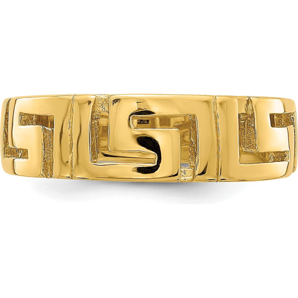 14K Yellow Gold Greek Key Band Ring with Tapered Shank - Modern Design by 0