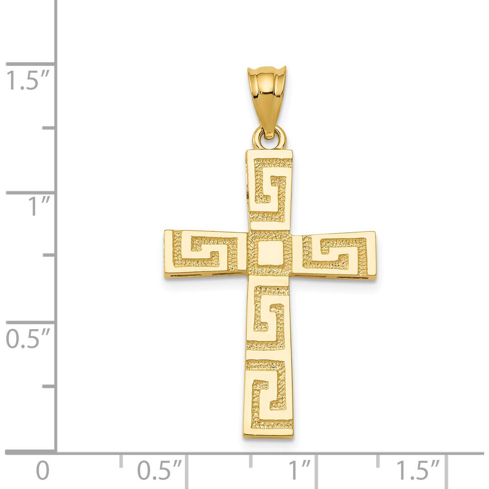 14K Yellow Gold Greek Key Cross Pendant - Solid Gold, Geometric Design, 35mm Length by Oro Pregiato