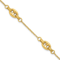 14K Yellow Gold Greek Key Etched Link Chain Bracelet with Lobster Clasp - 7.25" Length by 0