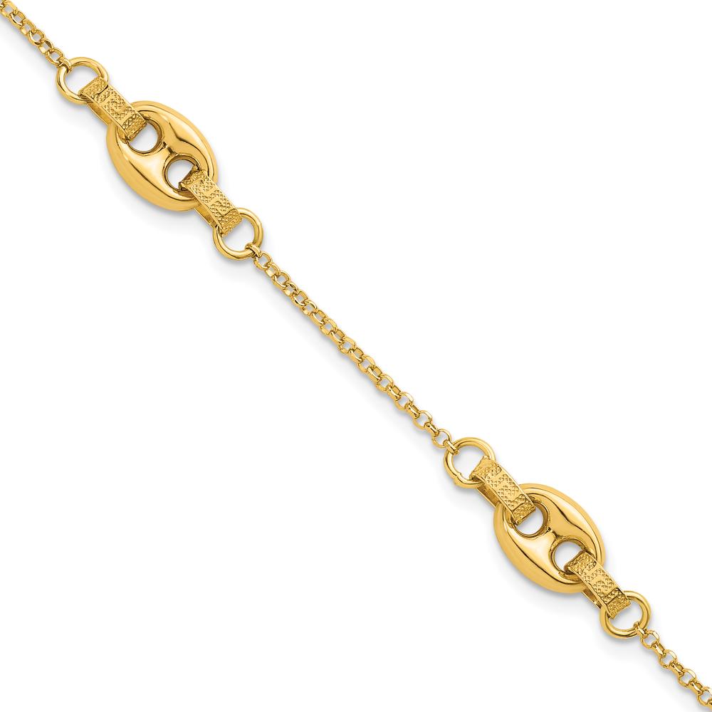 14K Yellow Gold Greek Key Etched Link Chain Bracelet with Lobster Clasp - 7.25" Length by 0