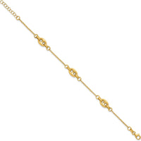 14K Yellow Gold Greek Key Etched Link Chain Bracelet with Lobster Clasp - 7.25" Length by 0
