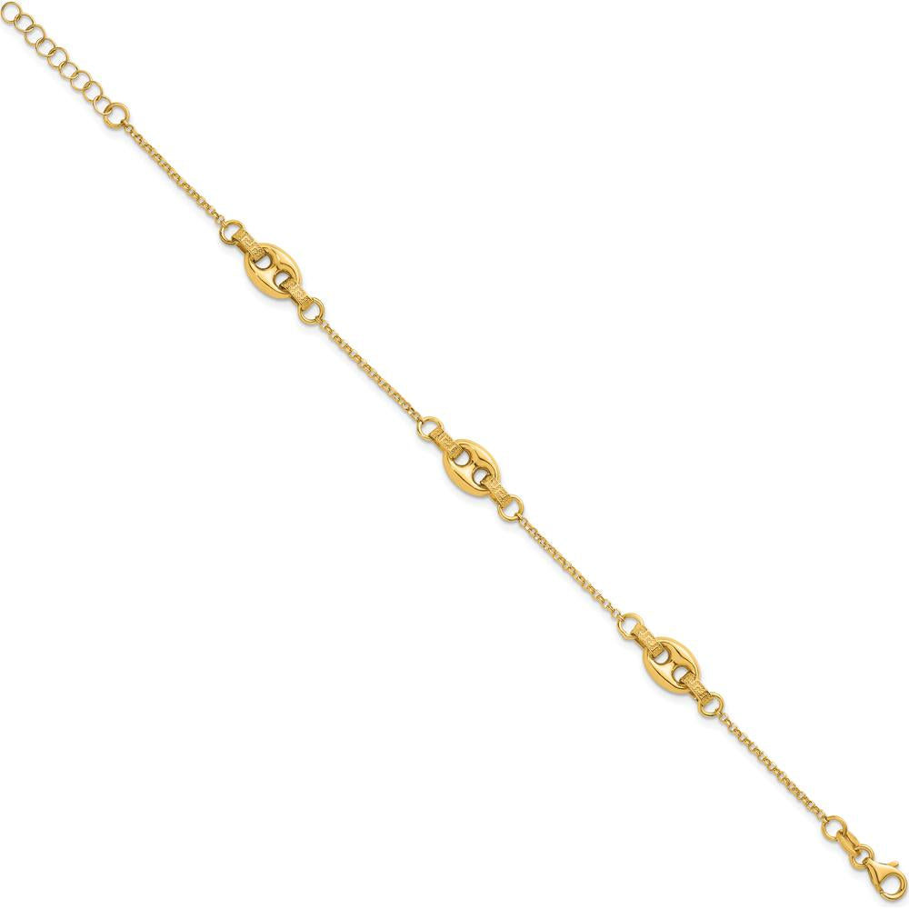 14K Yellow Gold Greek Key Etched Link Chain Bracelet with Lobster Clasp - 7.25" Length by 0