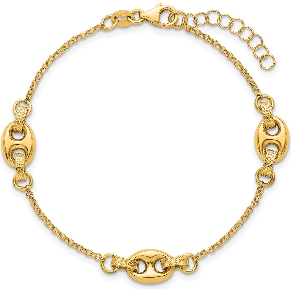 14K Yellow Gold Greek Key Etched Link Chain Bracelet with Lobster Clasp - 7.25" Length by 0