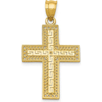 14K Yellow Gold Greek Key Filigree Cross Pendant - 33mm Length, 18mm Width by Oro Pregiato