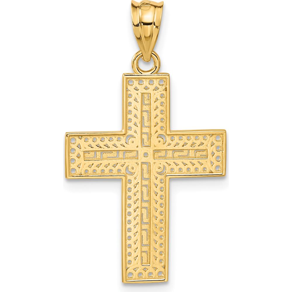 14K Yellow Gold Greek Key Filigree Cross Pendant - 33mm Length, 18mm Width by Oro Pregiato