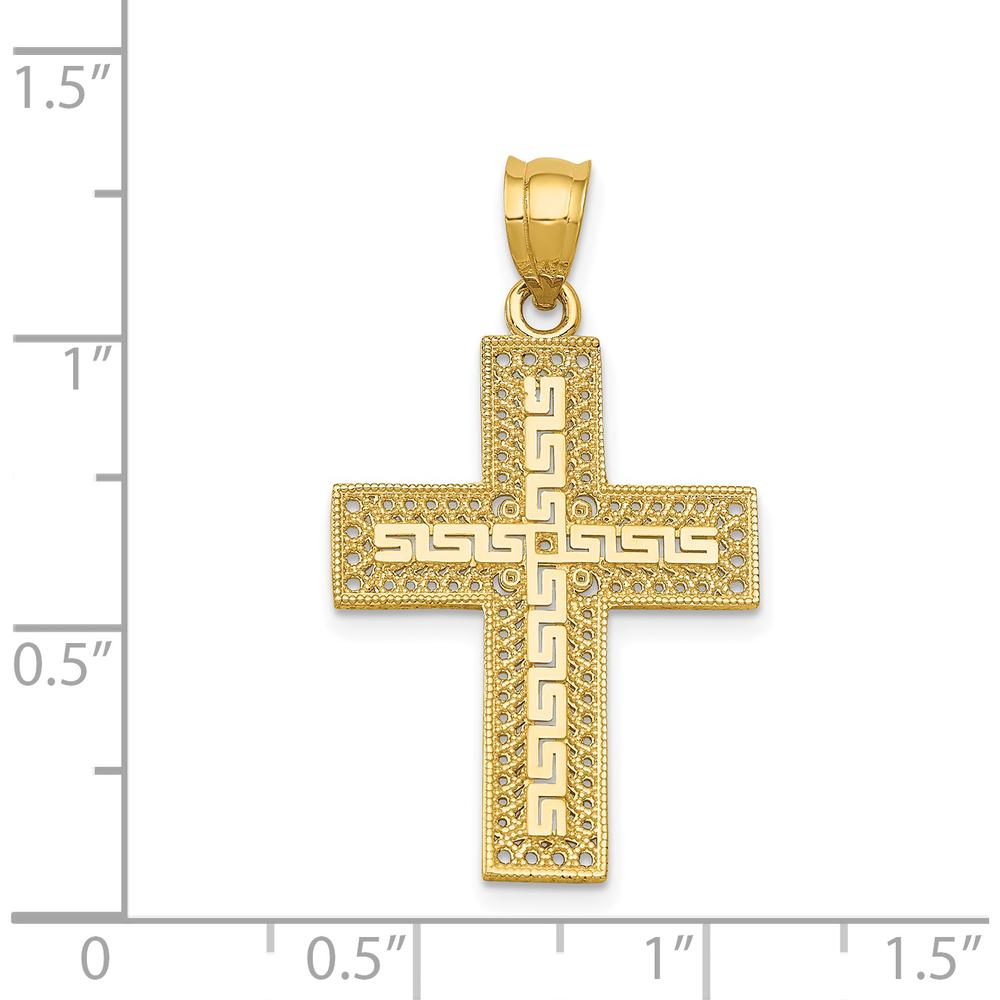 14K Yellow Gold Greek Key Filigree Cross Pendant - 33mm Length, 18mm Width by Oro Pregiato
