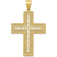 14K Yellow Gold Greek Key Filigree Cross Pendant - 47mm Length by Oro Pregiato