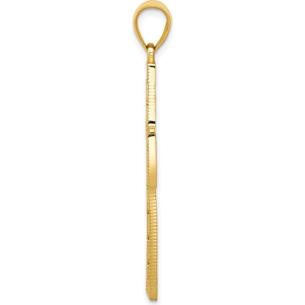 14K Yellow Gold Greek Key Filigree Cross Pendant - 47mm Length by Oro Pregiato