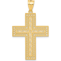 14K Yellow Gold Greek Key Filigree Cross Pendant - 47mm Length by Oro Pregiato