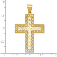 14K Yellow Gold Greek Key Filigree Cross Pendant - 47mm Length by Oro Pregiato