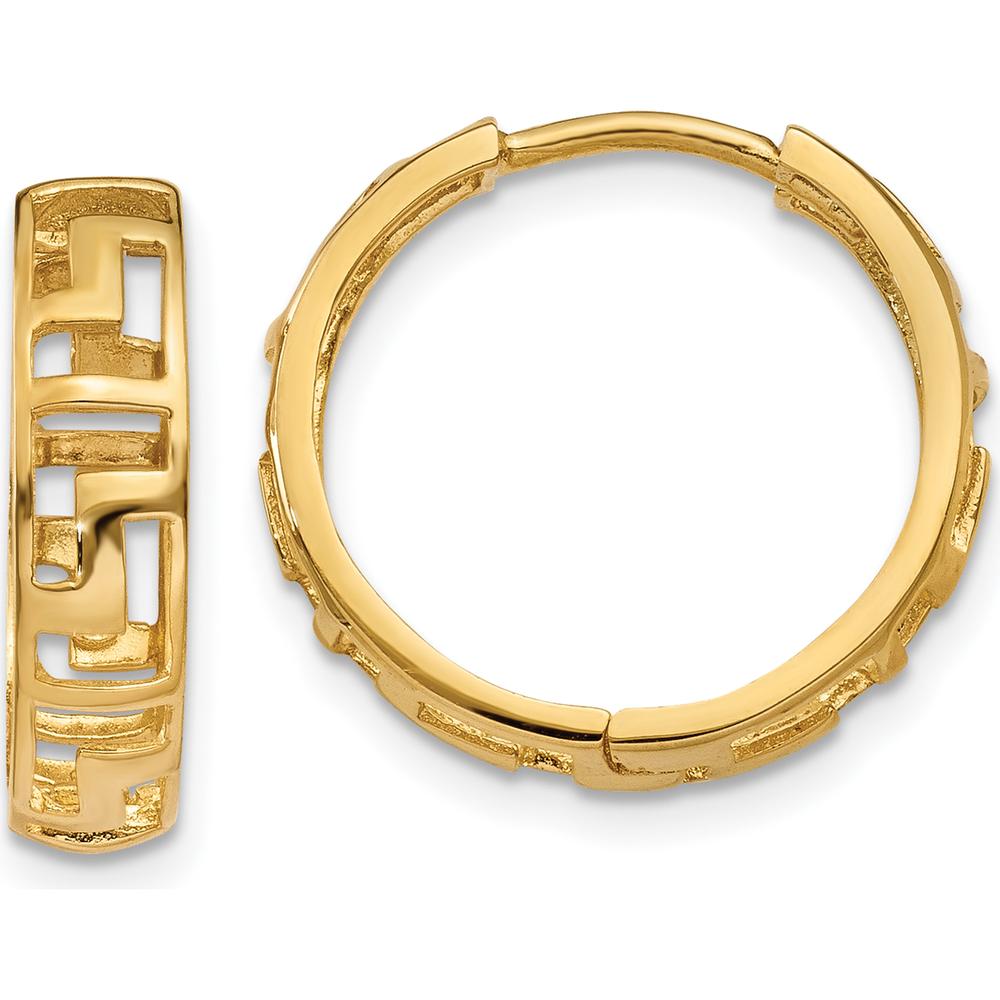 14K Yellow Gold Greek Key Hinged Hoop Earrings - 15mm by 0