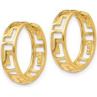 14K Yellow Gold Greek Key Hinged Hoop Earrings - 15mm by 0