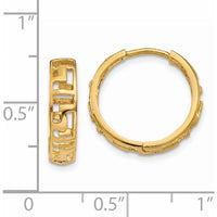 14K Yellow Gold Greek Key Hinged Hoop Earrings - 15mm by 0