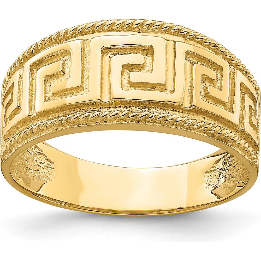 14K Yellow Gold Greek Key Pattern Dome Ring - 8.25mm Band Width by 0