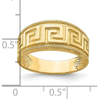 14K Yellow Gold Greek Key Pattern Dome Ring - 8.25mm Band Width by 0