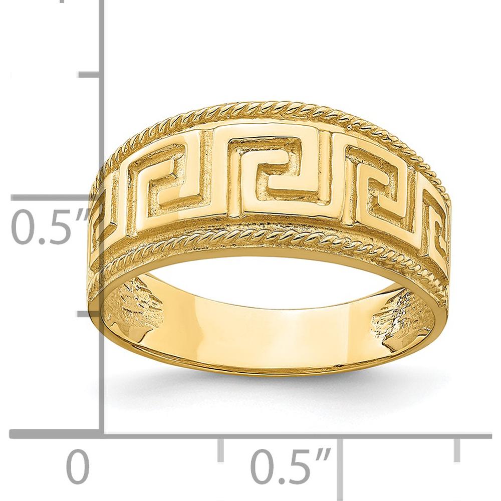14K Yellow Gold Greek Key Pattern Dome Ring - 8.25mm Band Width by 0